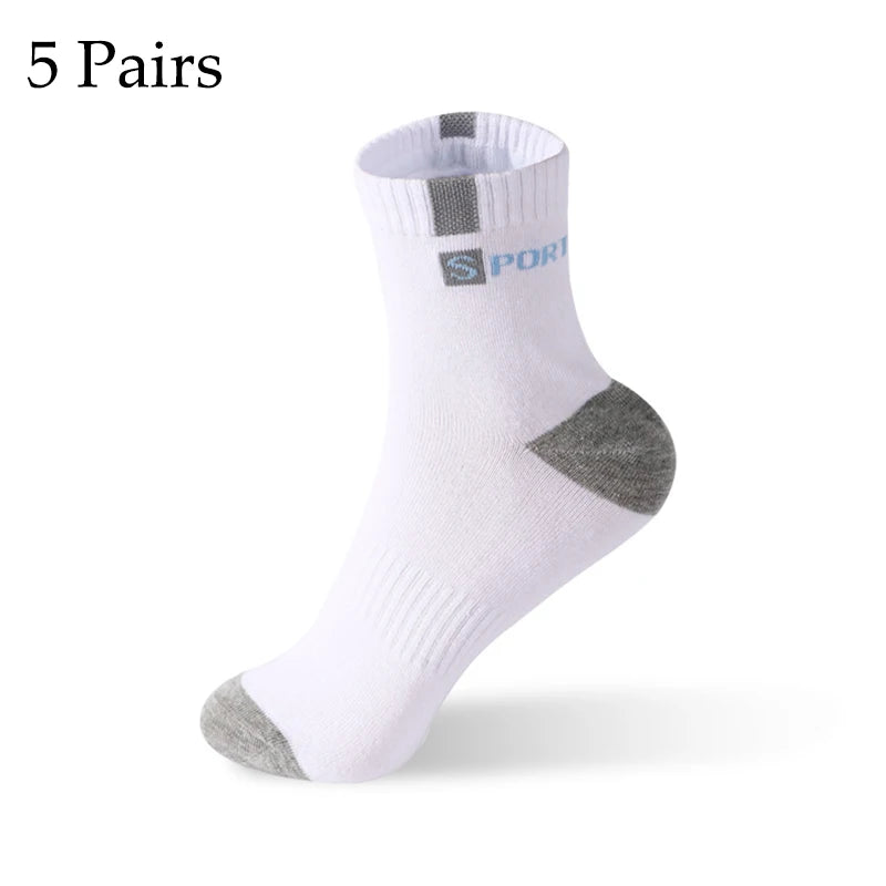 5 pares de calcetines de algodón para hombre, zapatillas deportivas transpirables suaves con letras a la moda, medias de tubo medio de alta elasticidad, toalla Sox de verano