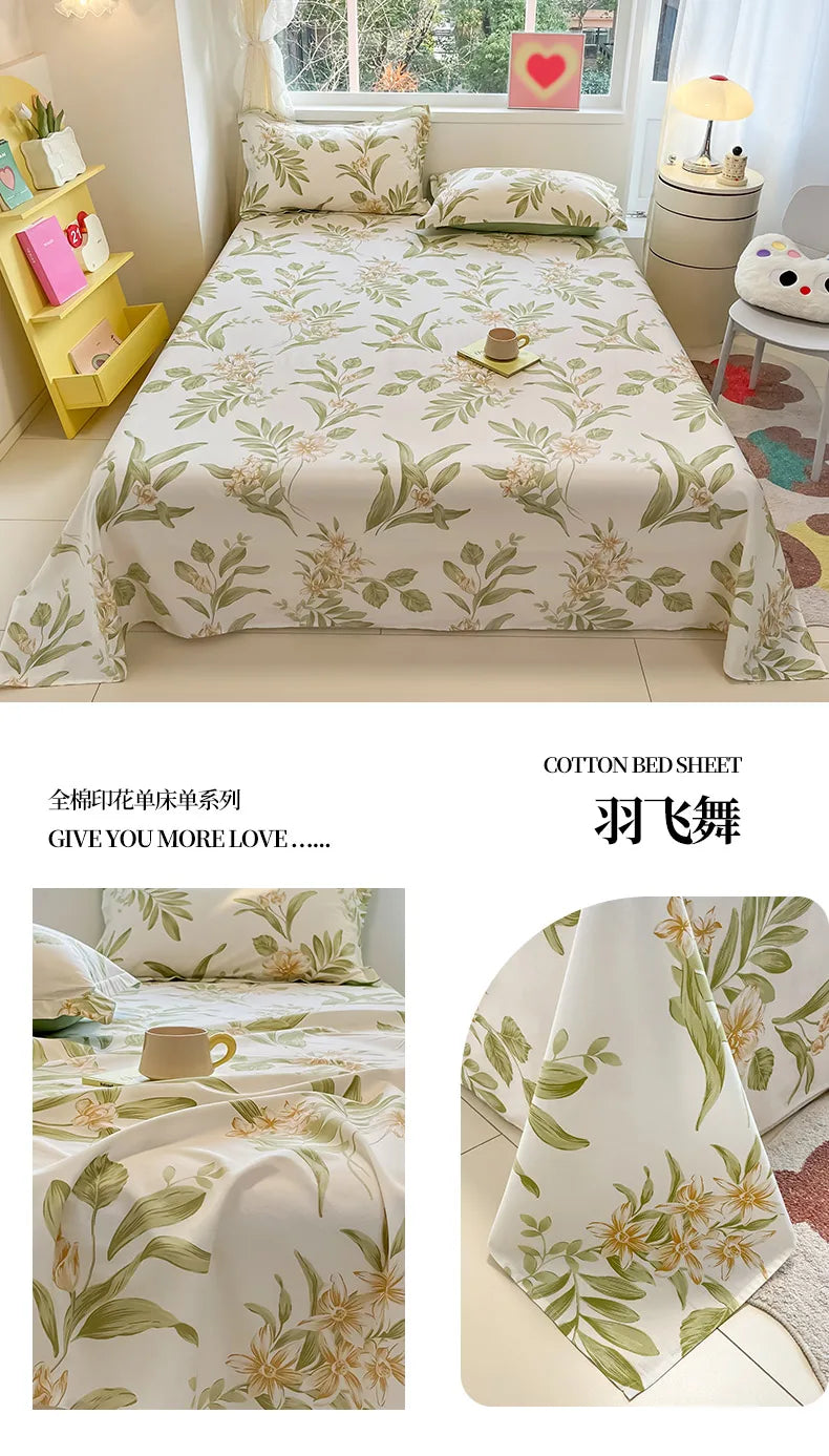 Sábana de algodón 100% con estampado de flores, sábanas dobles para niñas y niños, ropa de cama individual Queen King Size, 1 Uds.
