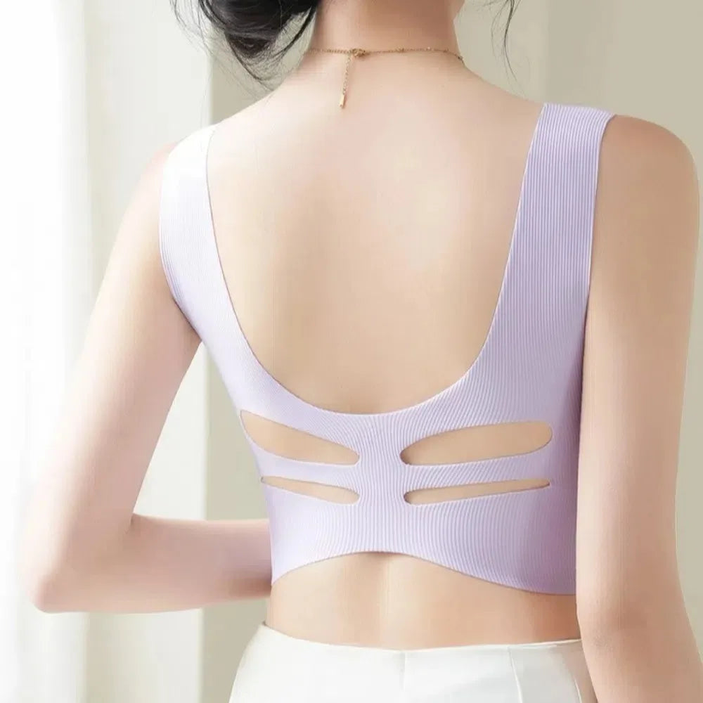 Sujetador inalámbrico de talla grande con escote en V profundo, ropa interior ajustada a prueba de golpes, lencería push-up, sujetador sin costuras antiflacidez para correr
