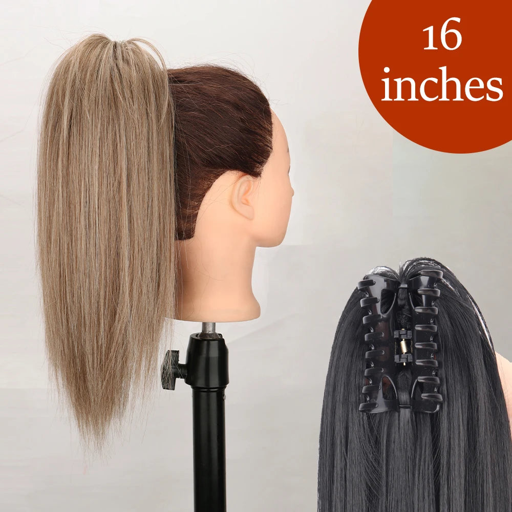 Extensiones de cabello de cola de caballo con Clip de garra larga y recta sintética, pieza de cabello de cola de caballo resistente al calor de 24 pulgadas para mujer, fiesta diaria