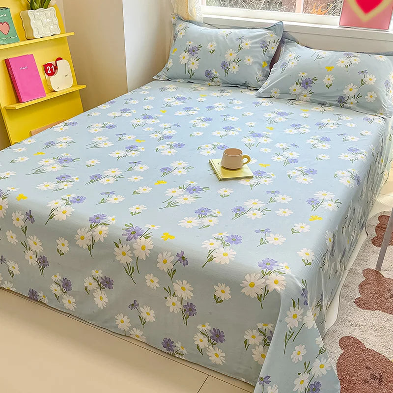 Sábana de algodón 100% con estampado de flores, sábanas dobles para niñas y niños, ropa de cama individual Queen King Size, 1 Uds.