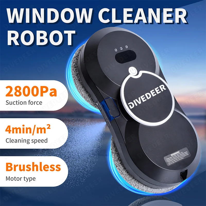 DIVEDEER Robot de limpieza inteligente para el hogar con función automática de pulverización de agua, máquina de limpieza de vidrio magnética anticaída