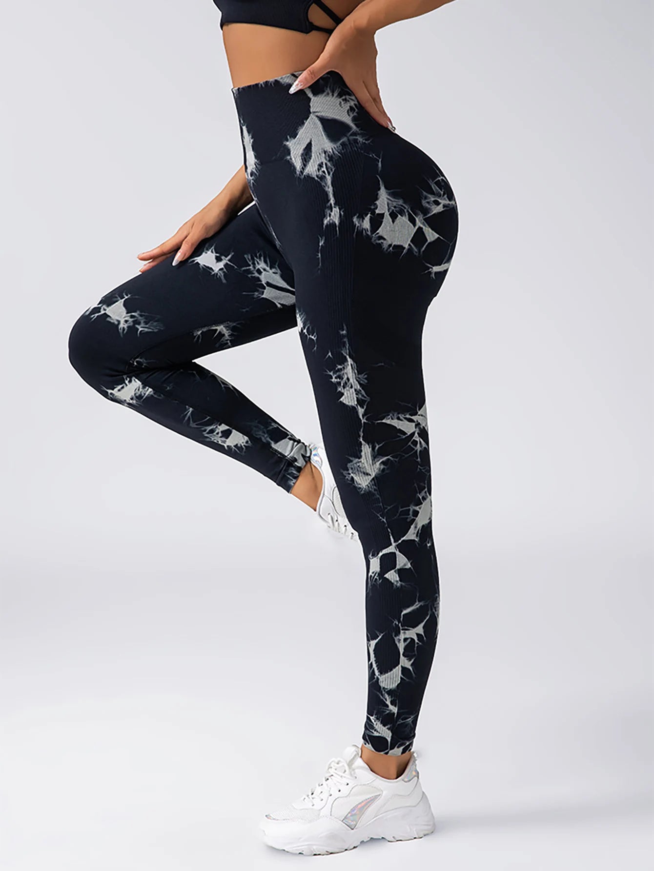 Leggings sin costuras Tie Dye para mujer, pantalones de Yoga de cintura alta, mallas elásticas de levantamiento de glúteos, mallas deportivas de cintura ancha