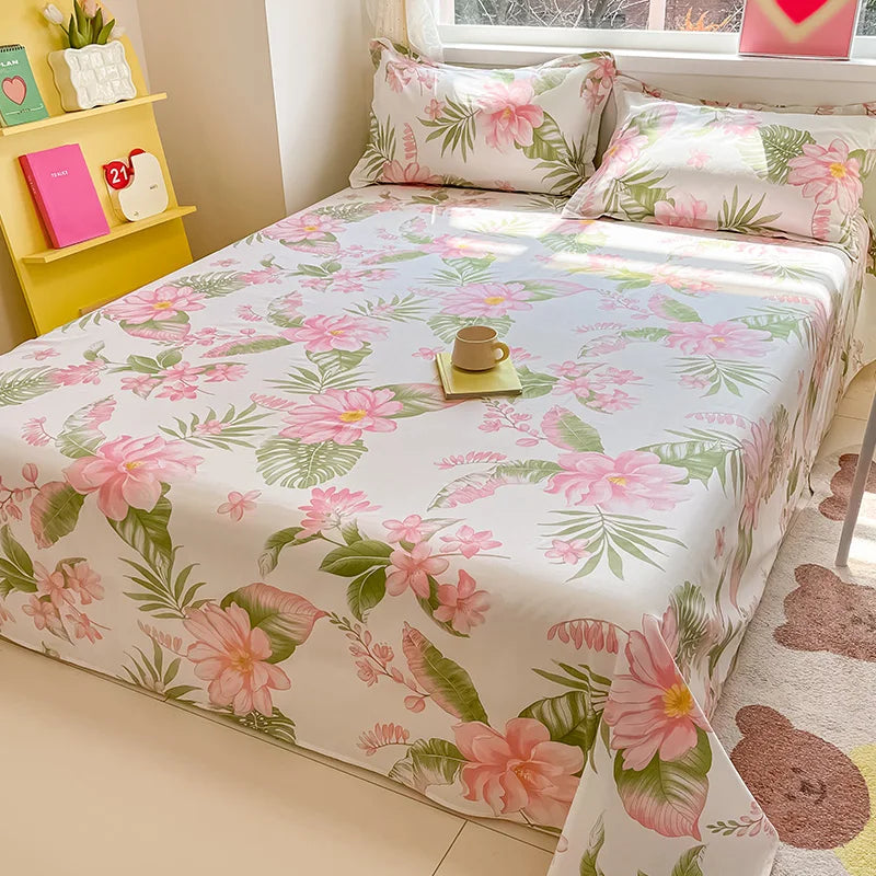 Sábana de algodón 100% con estampado de flores, sábanas dobles para niñas y niños, ropa de cama individual Queen King Size, 1 Uds.