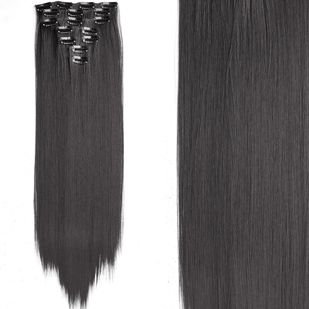 7 unids/set 16 Clips extensión de cabello negro largo liso pelo Natural Ombre peluca fibra resistente al calor para peinado de mujer