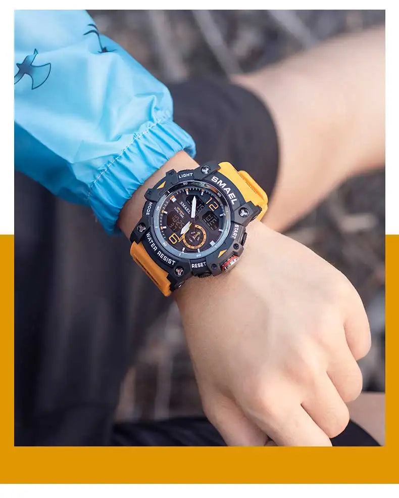 SMAEL-reloj deportivo militar para hombre, cronómetro con alarma, luz trasera Digital LED, pantalla de hora Dual, resistente al agua, 8007