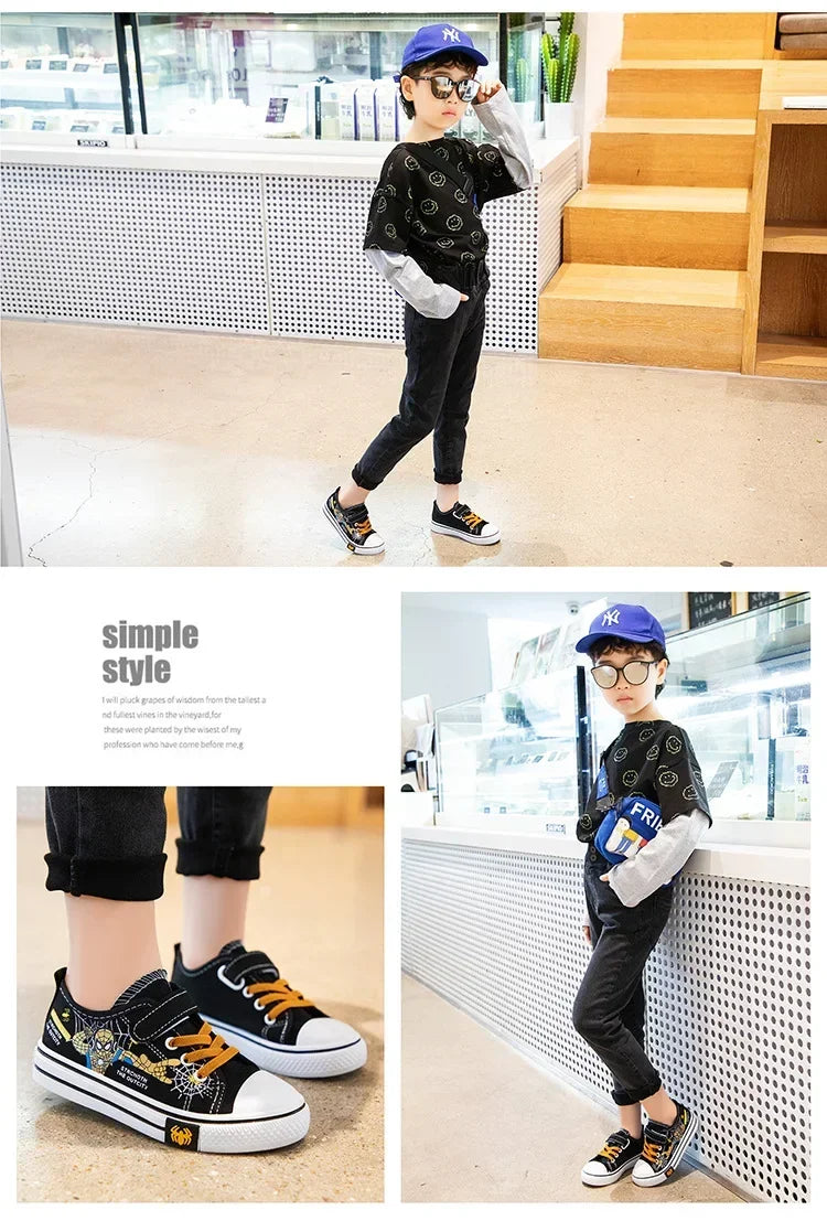 Zapatos de lona Disney para niños, zapatillas de deporte de Spiderman para niños, zapatos antideslizantes para estudiantes, zapatos deportivos de fondo suave para exteriores
