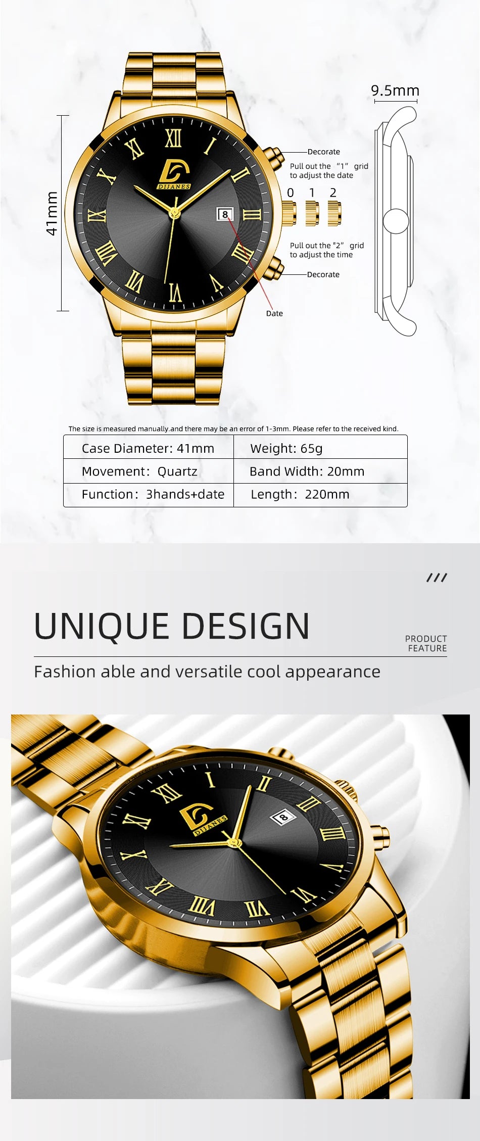Relojes de acero inoxidable dorados a la moda para Hombre, Reloj de pulsera de cuarzo minimalista de lujo, Reloj con calendario informal de negocios para Hombre