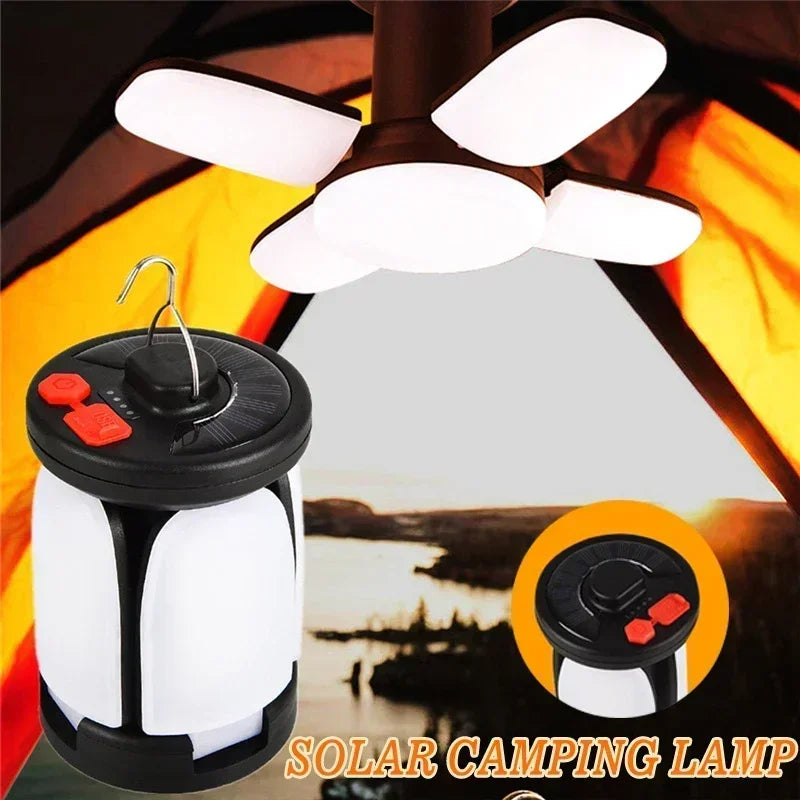 Linterna Solar LED de alta potencia para acampar, Banco de energía de emergencia plegable, recargable, 4500mAh, 1000LM, 6 modos de luz para acampar y pescar