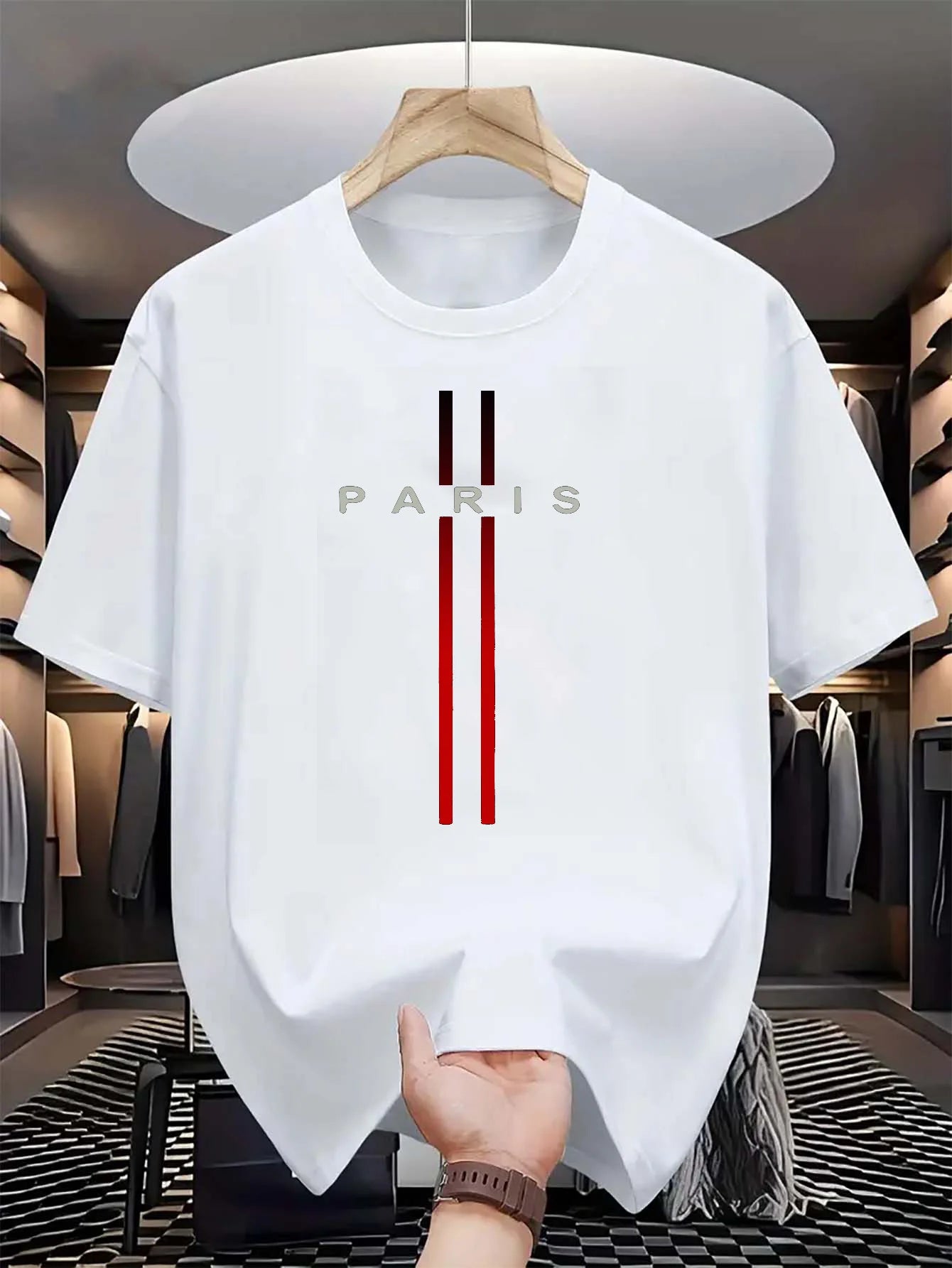 Camiseta holgada informal de verano 100% de algodón puro para hombre, camiseta de manga corta con cuello redondo y estampado de letras de ParÃs a la moda