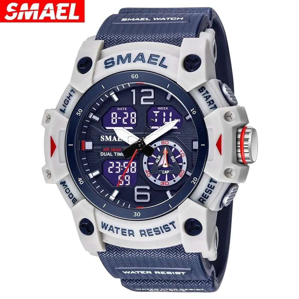 SMAEL-reloj deportivo militar para hombre, cronómetro con alarma, luz trasera Digital LED, pantalla de hora Dual, resistente al agua, 8007