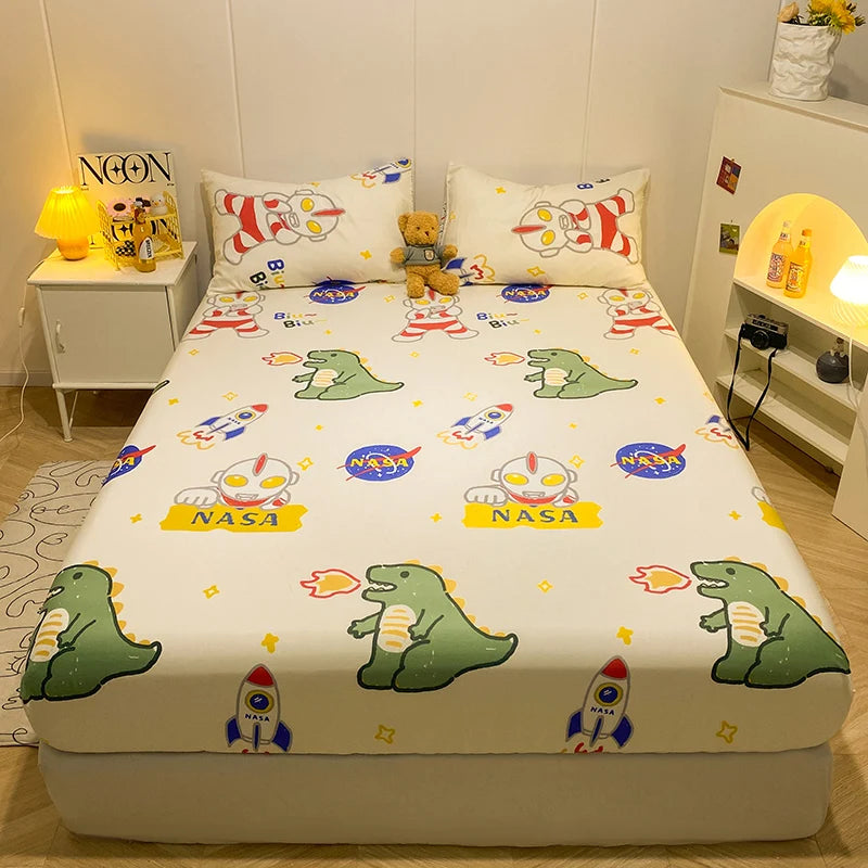 Bonenjoy-sábana bajera de algodón puro con estampado de dibujos animados de coche, funda de cama elástica, Sábana inferior individual, tamaño Queen, sin funda de almohada, 1 unidad