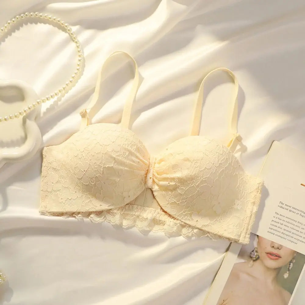 Sujetador inalámbrico de malla ajustado para mujer, sujetador antiflacidez de encaje Floral dulce con escote en V profundo, lencería con pechos recogidos, regalos