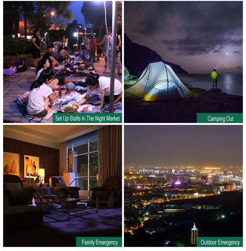 Luz de Camping de 60W y 80W, lámpara LED de emergencia recargable por USB, linternas portátiles para exteriores con gancho para tiendas de barbacoa, bombilla de batería