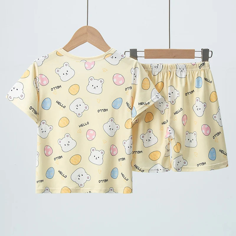 Conjunto de pantalones cortos de manga corta para niños, cómodo y versátil, informal, para el hogar y al aire libre, 2 piezas, verano
