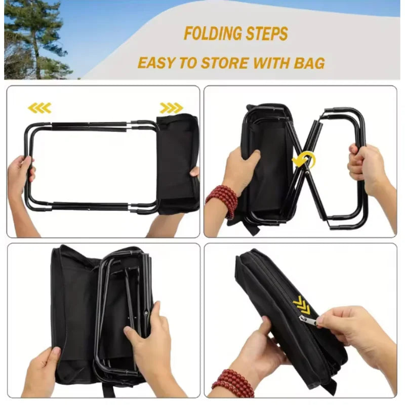 Taburete plegable portátil con cremalleras ajustables, estructura de metal duradera, silla de pesca con cremallera, silla para acampar al aire libre y senderismo