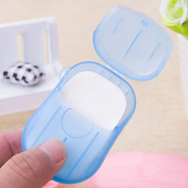 Jabón portátil de papel desechable para viajes, Camping, Mini jabones de limpieza para lavar, limpieza de manos para senderismo al aire libre, suministros al aire libre