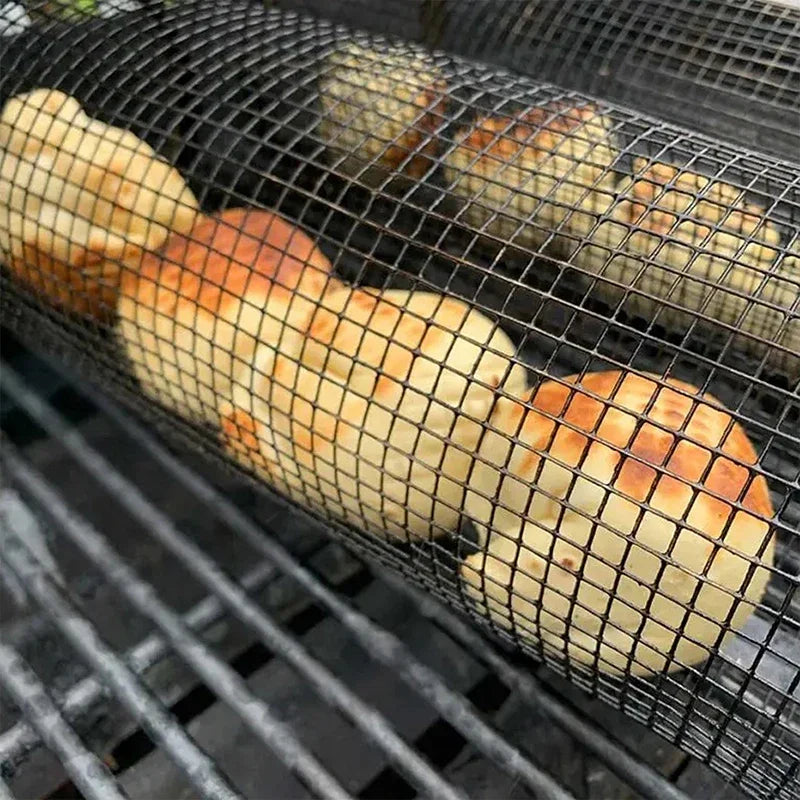 Cesta para parrilla de barbacoa, cesta rodante para asar, jaulas para barbacoa, parrilla cilÃndrica, cestas para asar para acampar al aire libre