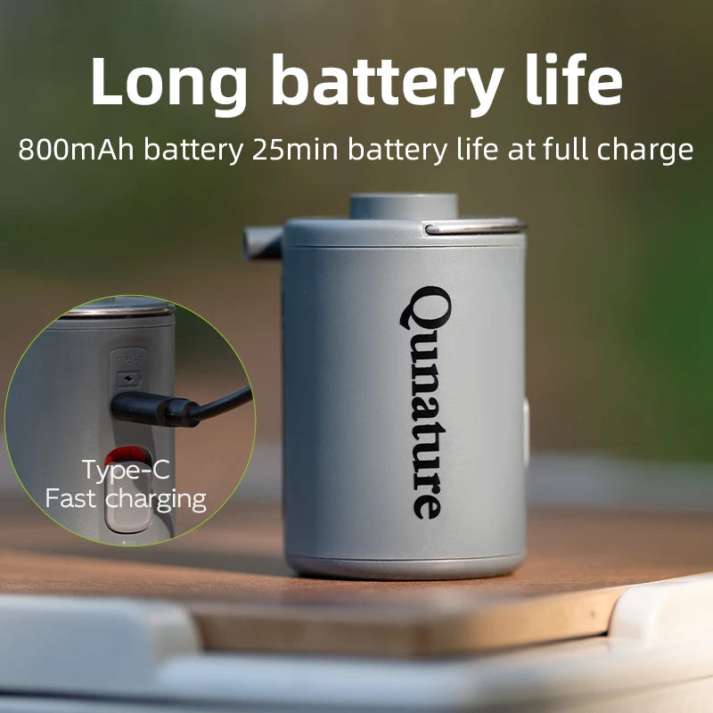 Qunature-inflador de bomba de aire eléctrica, Mini inflador de aire portátil, carga tipo C, balsa de piscina, bombas de cama de aire para acampar