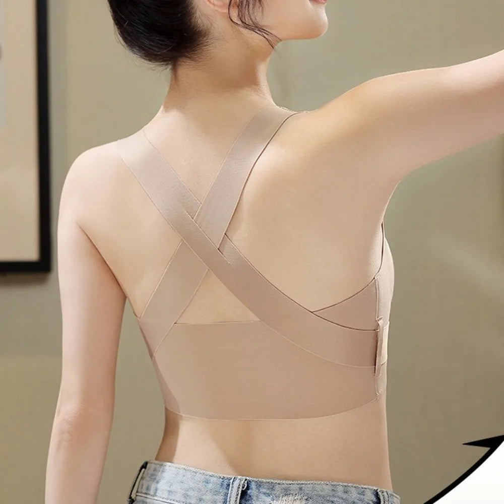 Sujetadores 2 en 1 sin costuras para mujer, ropa interior inalámbrica con hebilla frontal ajustable, Corrector de postura trasera, copa fina, sujetador antiflacidez