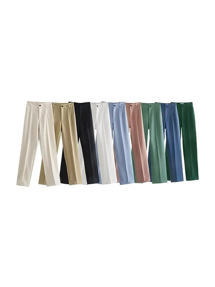 TRZA, pantalones rectos elegantes a la moda para oficina para Mujer, pantalones Vintage de cintura alta con cremallera, pantalones para Mujer