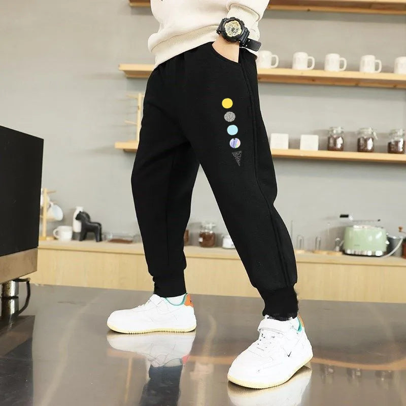 Pantalones de algodón para primavera y otoño para niños, pantalones deportivos de ocio para bebés, pantalones con estampado de planeta espacial para niños, pantalones de chándal para estudiantes de 3 a 14 años