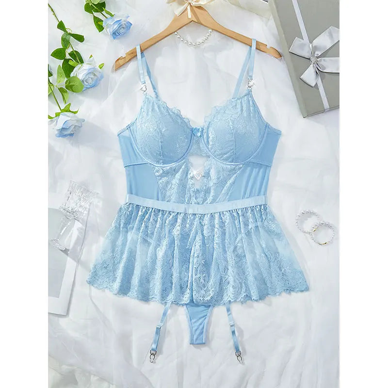 Lenceria Mujer Sexy sujetadores push-up trajes Sexy sujetador bragas conjunto G-string liguero Lenceria conjunto vestido de encaje ropa Ãntima de Mujer