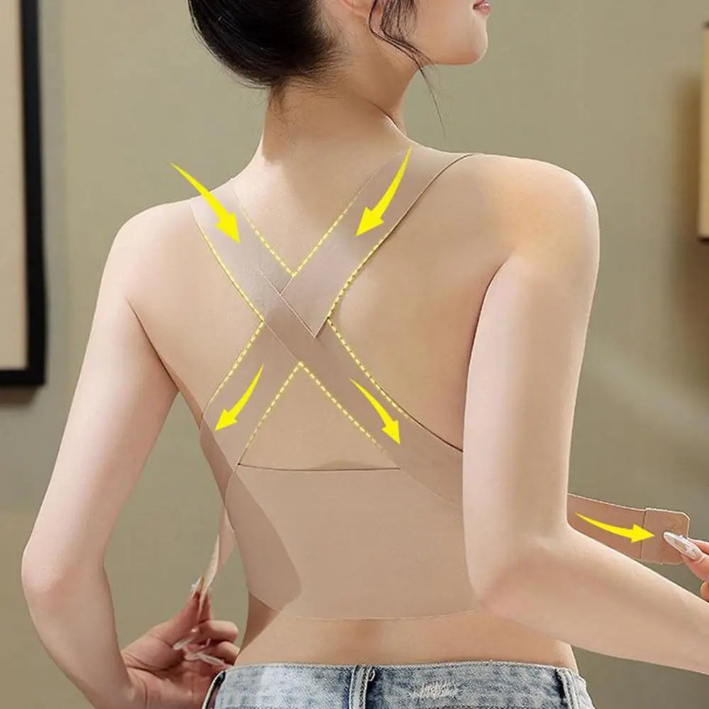 Sujetadores 2 en 1 sin costuras para mujer, ropa interior inalámbrica con hebilla frontal ajustable, Corrector de postura trasera, copa fina, sujetador antiflacidez