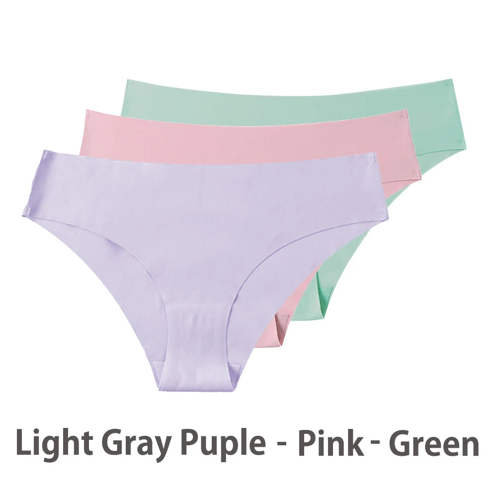 Conjunto de 3 uds de bragas sin costuras para mujer, ropa interior Sexy transpirable de cintura baja, bragas de seda sólidas, bragas invisibles sin costuras para mujer, calzones sin costura mujer