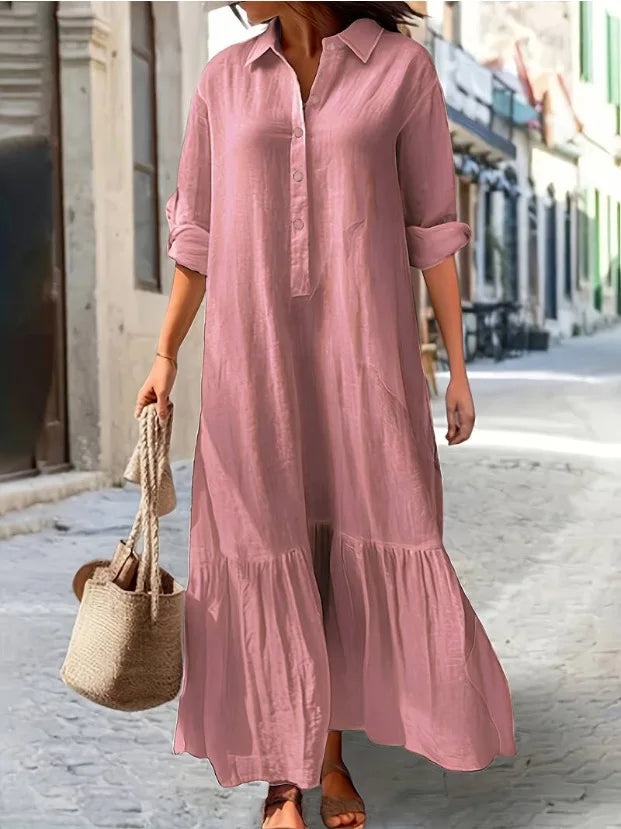 Vestido informal de manga larga para mujer, vestido de oficina para mujer, moda Primavera Verano, vestido camisero liso elegante, vestidos para mujer 2024
