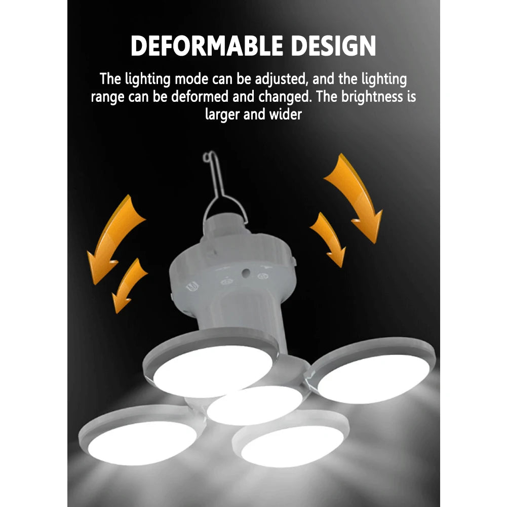 Bombilla LED Solar para acampar, linterna recargable, lámpara de noche, suministros de acampada, linterna portátil ajustable de 5 engranajes