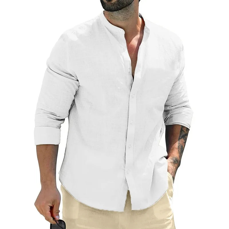 Camisas de manga larga de otoño para hombre, camisetas de negocios de algodón, ropa de calle transpirable de Color sólido, camisas con botones para hombre, camisa blanca