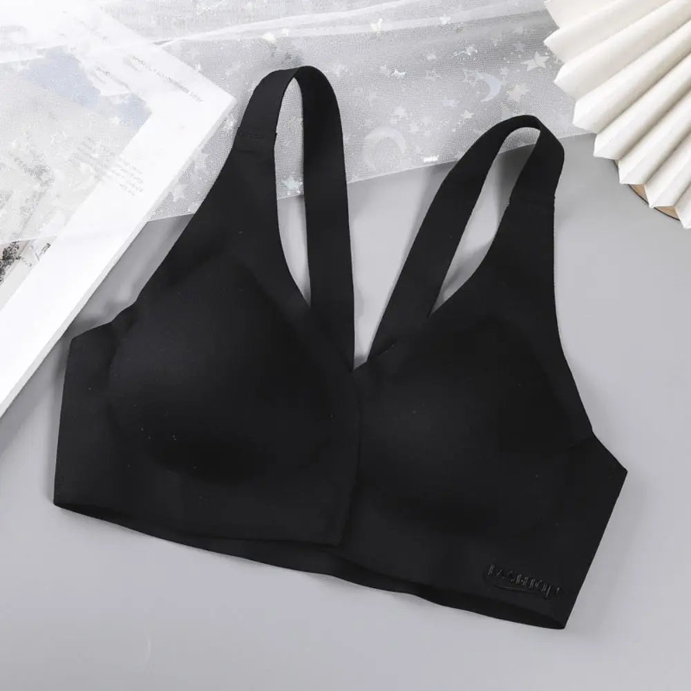 Sujetador inalámbrico con hebilla frontal en V profundo, sujetador antiflacidez a prueba de golpes para mujer, lencería de Copa grande, sujetadores sin costuras para niñas y mujeres
