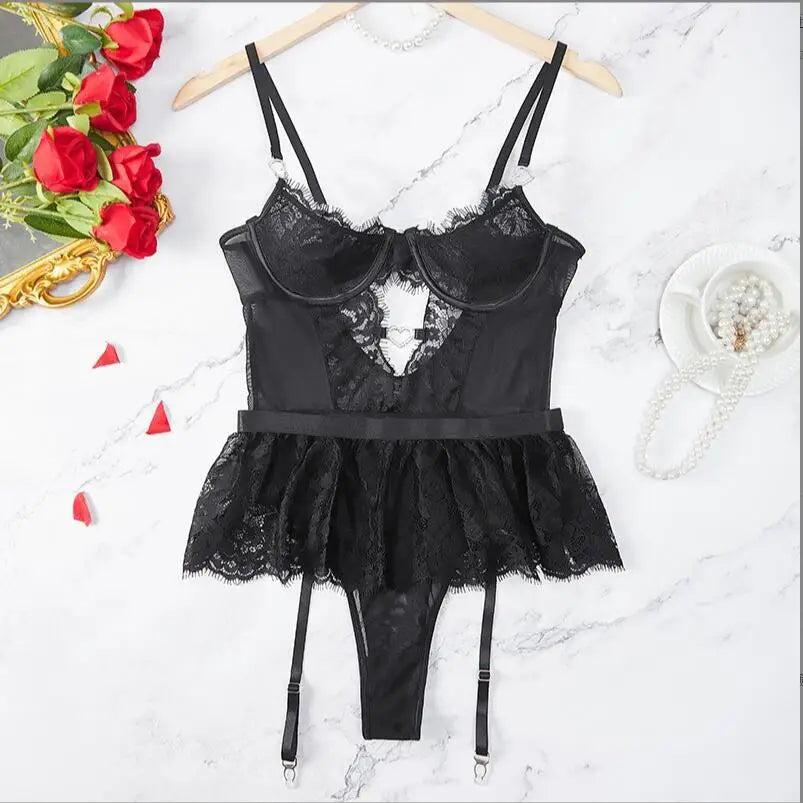 Lenceria Mujer Sexy sujetadores push-up trajes Sexy sujetador bragas conjunto G-string liguero Lenceria conjunto vestido de encaje ropa Ãntima de Mujer