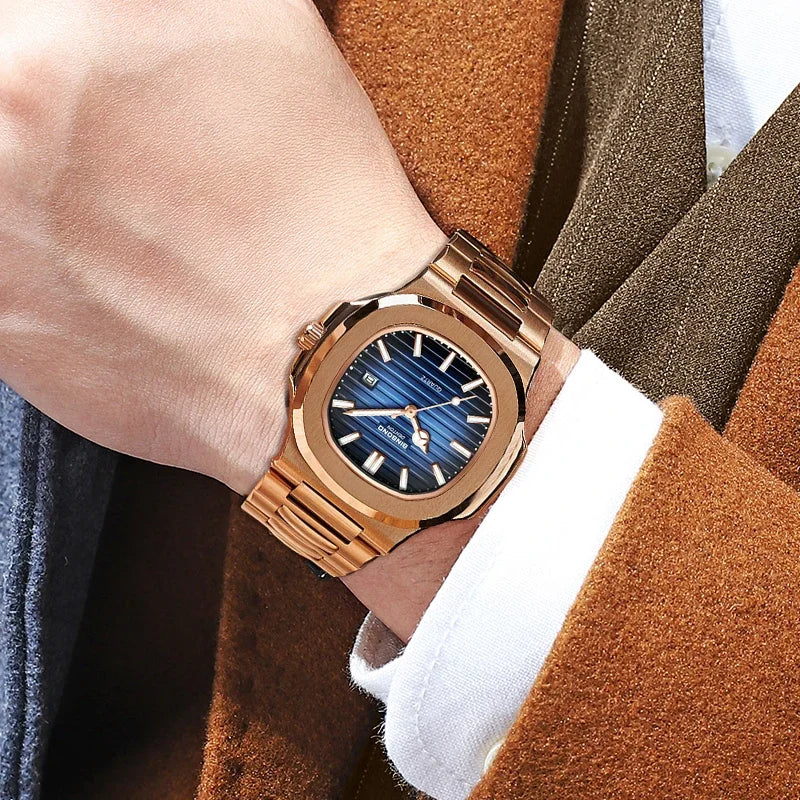 Nuevo Reloj informal de negocios de oro rosa, Reloj de lujo para Hombre, relojes automáticos, relojes de pulsera de cuarzo de alta moda para Hombre, regalos, Reloj para Hombre