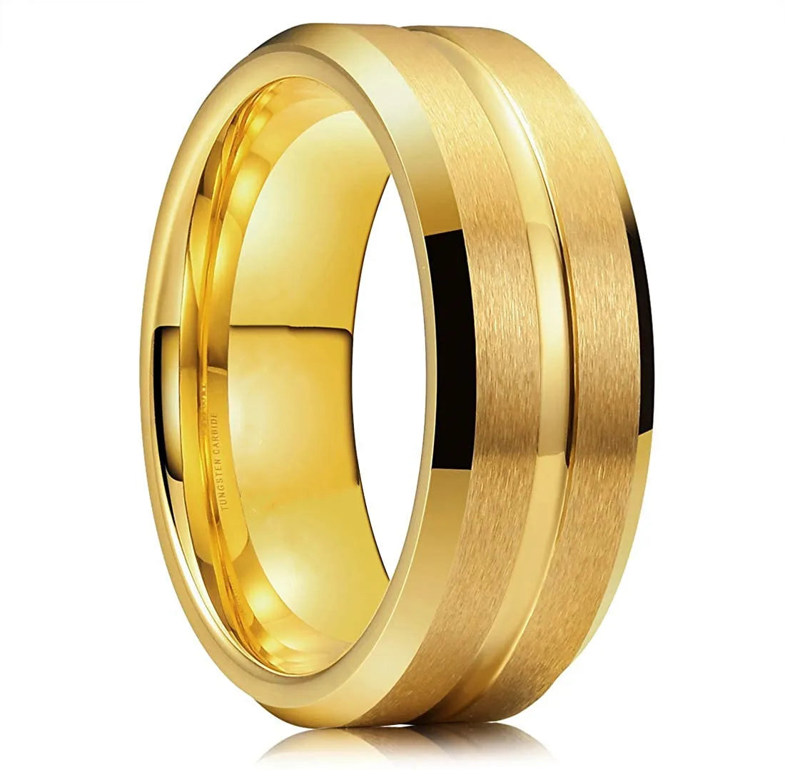 Anillos de boda de tungsteno negro de 8mm a la moda para hombre, anillo de compromiso con borde biselado y ranura negra para regalos de San ValentÃÂn, joyerÃÂa