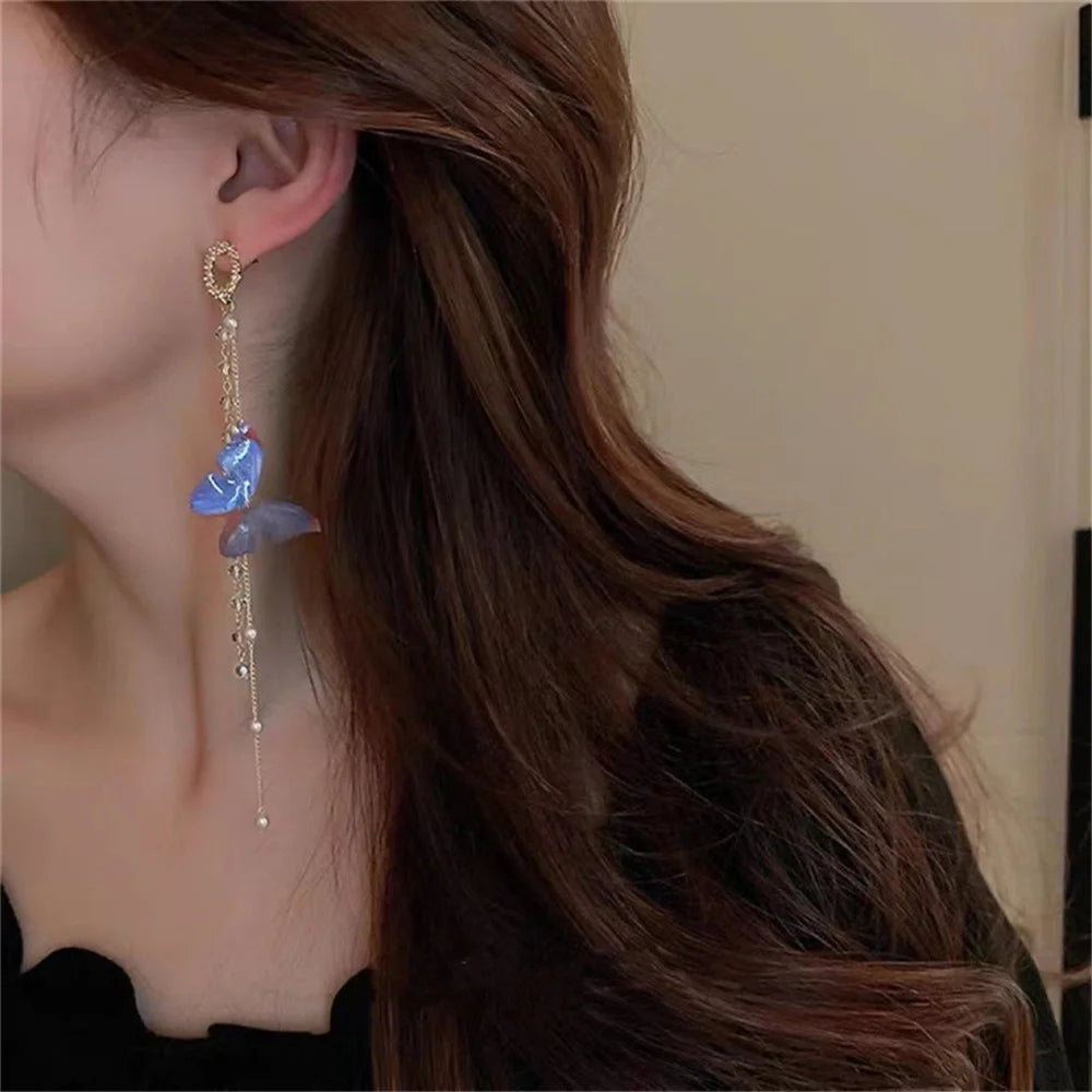 Pendientes de mariposa con borlas largas y perlas de cristal de circón para mujer, joyerÃa colgante de lujo, regalos, nuevo