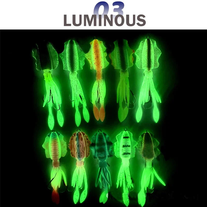 ZUKIBO-cebo de calamar suave para pesca, señuelo de pesca con curricán, plantillas con cabeza de pulpo, plantilla de calamar UV luminosa de 60g para pesca en barcos de aguas profundas, cebo Wobblers