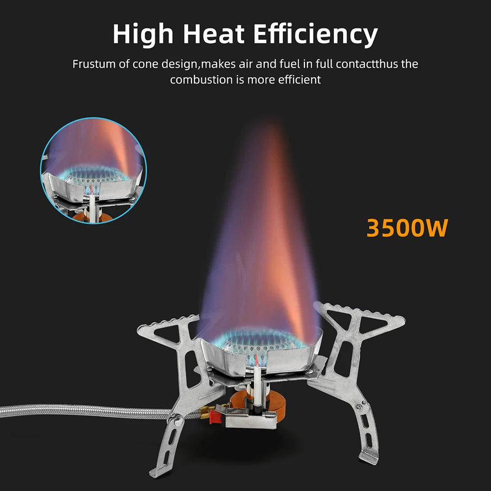 Estufa de Gas para acampar de 3500W, quemador de Gas para exteriores a prueba de viento, equipo turístico dividido plegable portátil para cocinar y hacer senderismo