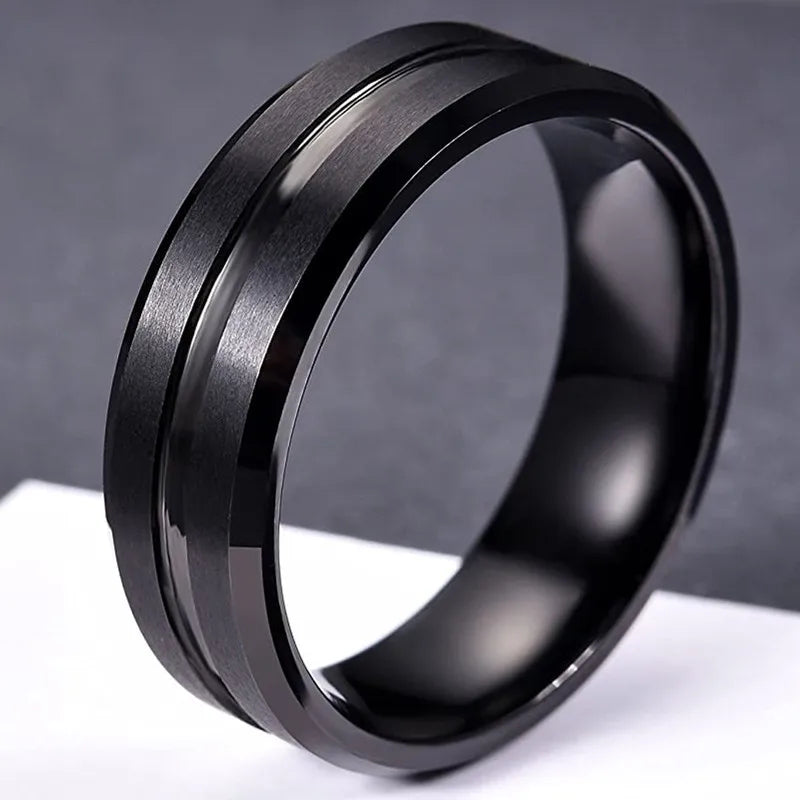 Anillos de boda de tungsteno negro de 8mm a la moda para hombre, anillo de compromiso con borde biselado y ranura negra para regalos de San ValentÃÂn, joyerÃÂa