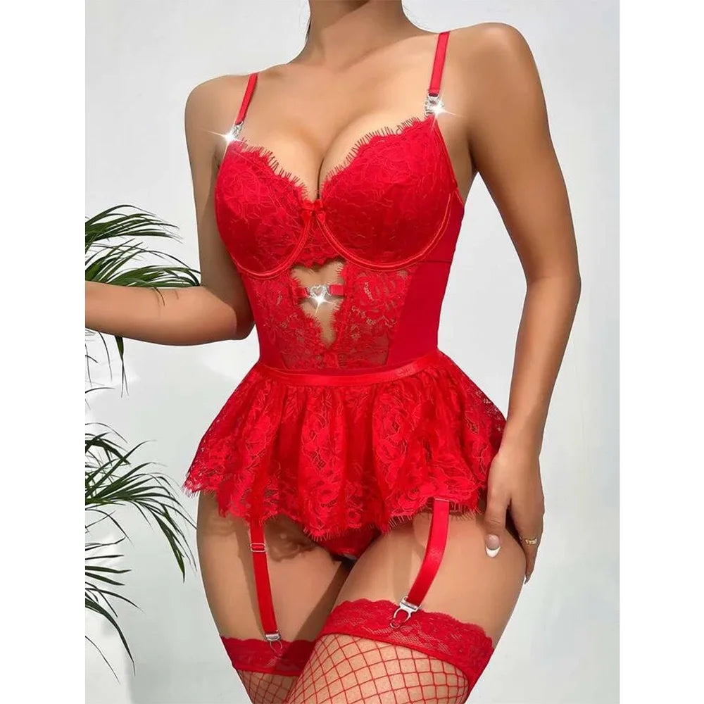 Conjunto de sujetador Floral exótico de encaje transparente, lencerÃa Sexy para mujer, ropa Sexual Porno transparente, picardÃas, vestido de peluche, camisones más sexys
