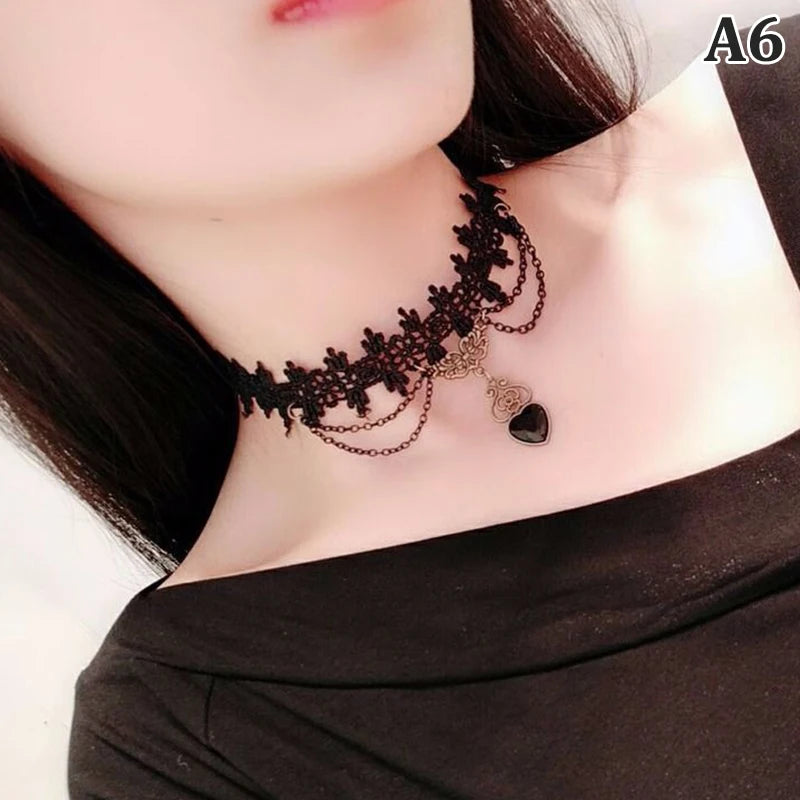 Nuevas gargantillas góticas sexis, gargantilla de cuello de encaje negro de cristal, collar Vintage victoriano para mujer, joyerÃa Steampunk