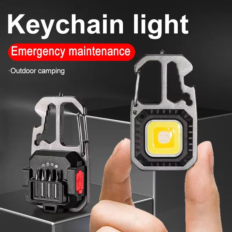 Luz de trabajo con llavero COB con pantalla de batería, luz LED portátil recargable de 8 modos de alto lúmenes para acampar, senderismo y correr