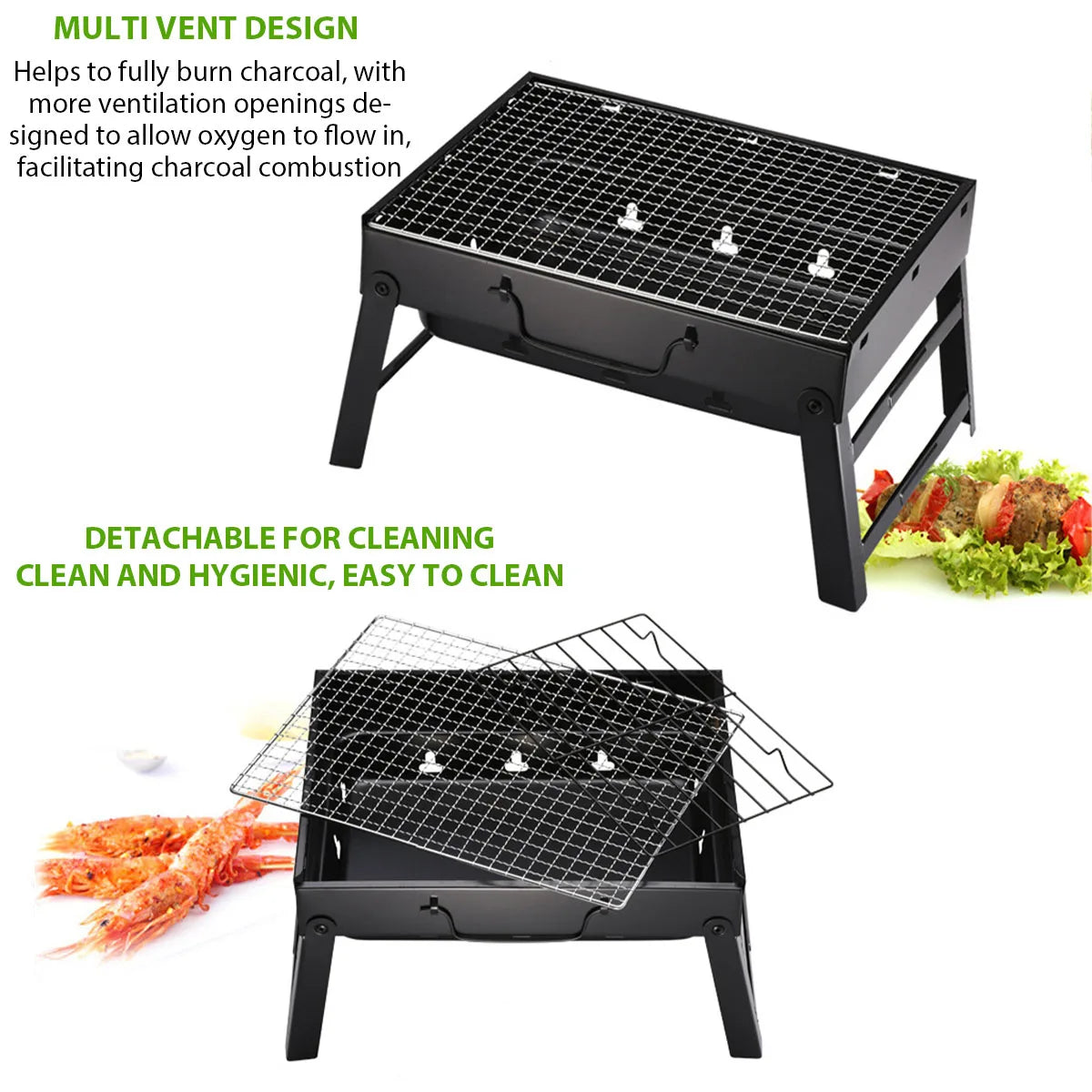 Parrilla de carbón portátil para barbacoa, Mini Kit de herramientas para barbacoa pequeña de acero inoxidable, cocina al aire libre, Camping, Picnic, playa, barbacoa portátil
