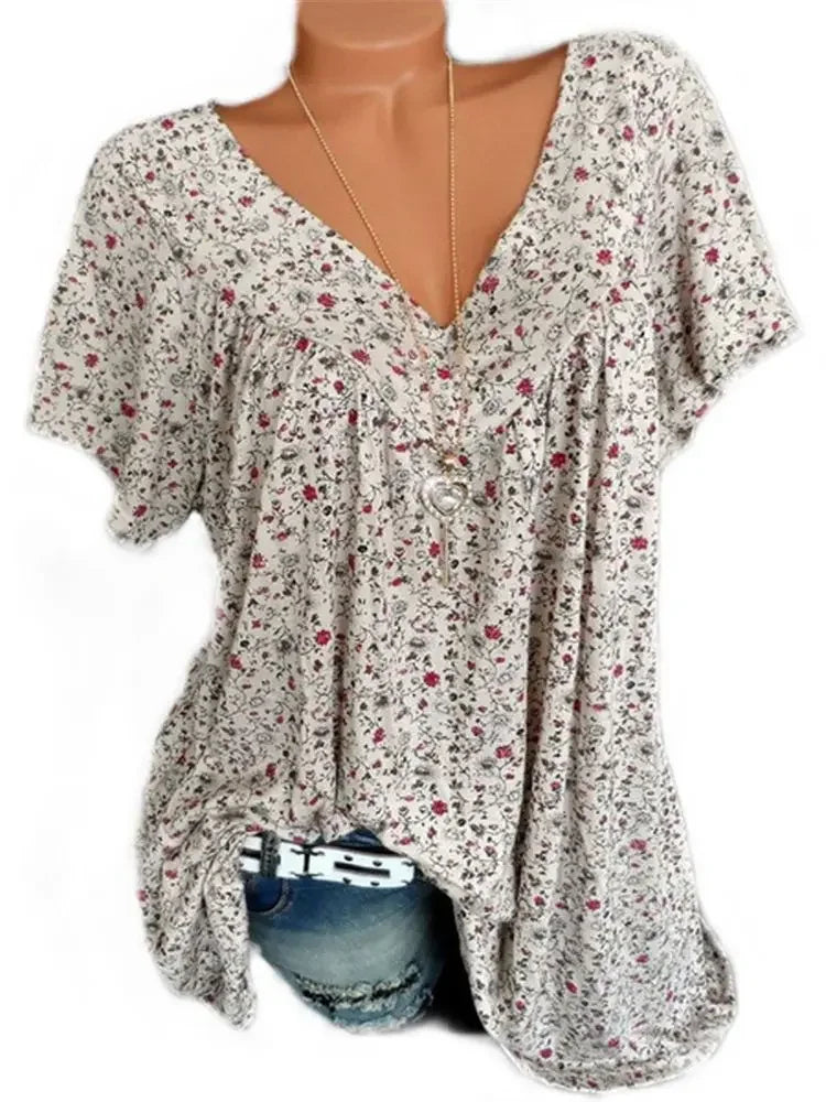 Camiseta holgada sin mangas para mujer, ropa de dormir de casa con cuello en V, Tops con estampado Floral, camisetas informales sexys a la moda para mujer