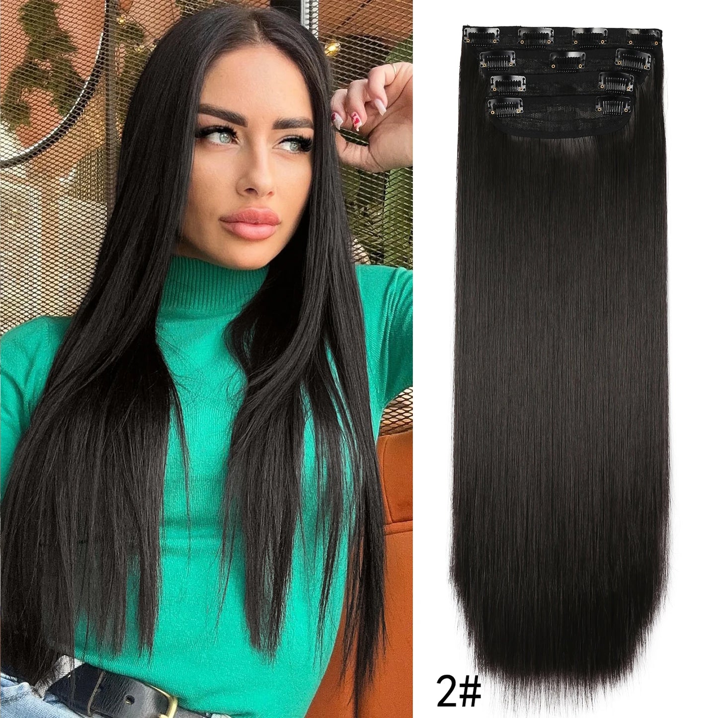 4 unids/set 20 pulgadas Clip de pelo sintético en postizos gruesos y largos ondulados para mujeres extensiones de cabello sintético de cabeza completa postizos ombré