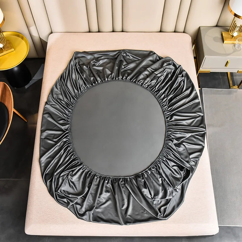 Sábana bajera de satén de alta gama con banda elástica, Sábana sedosa de Color sólido, funda de colchón antideslizante suave, colchas, ropa de cama