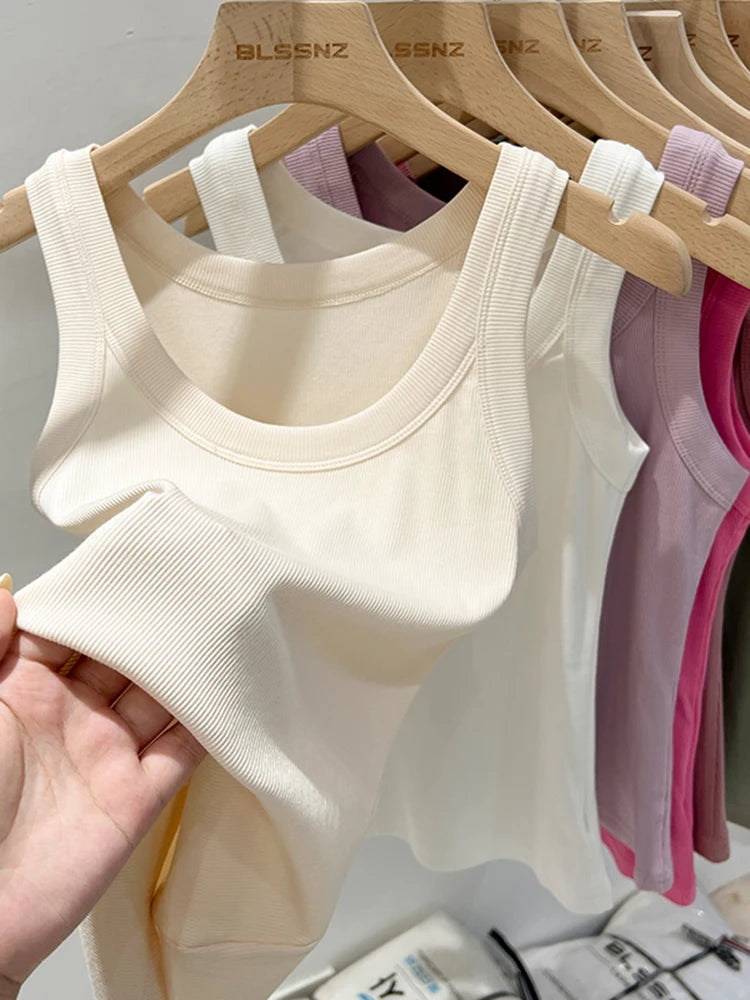 Zjaiss, camiseta sin mangas acanalada con cuello redondo liso para mujer, camisola para mujer, camiseta sin mangas elástica básica de verano 2025, camiseta sin mangas sólida con cuello redondo