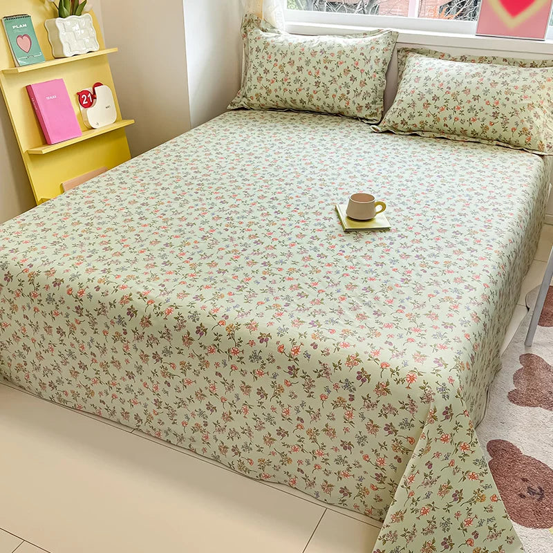 Sábana de algodón 100% con estampado de flores, sábanas dobles para niñas y niños, ropa de cama individual Queen King Size, 1 Uds.