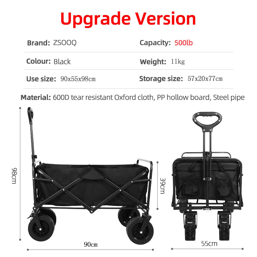 Carro de playa plegable, carro plegable de gran capacidad, carro plegable para exteriores, carrito portátil para acampar en el jardín